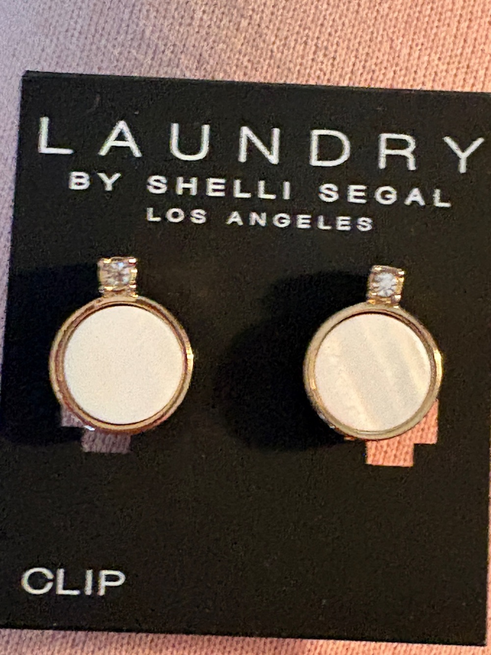 Laundry by Shelli Segal Gold and White Clip-On Earrings NWT